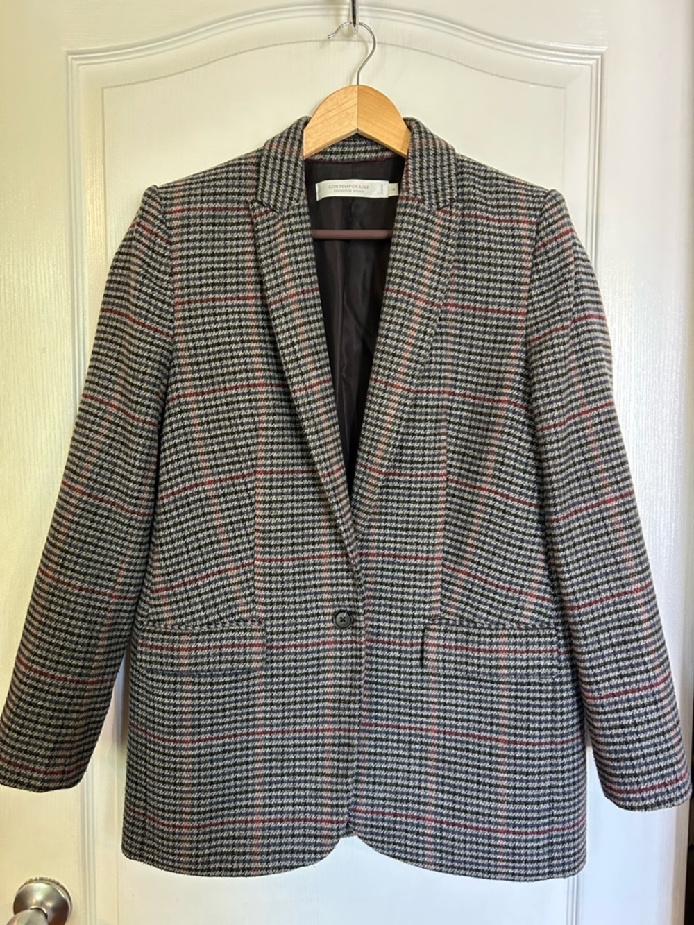 Simons Plaid Single-Button Blazer